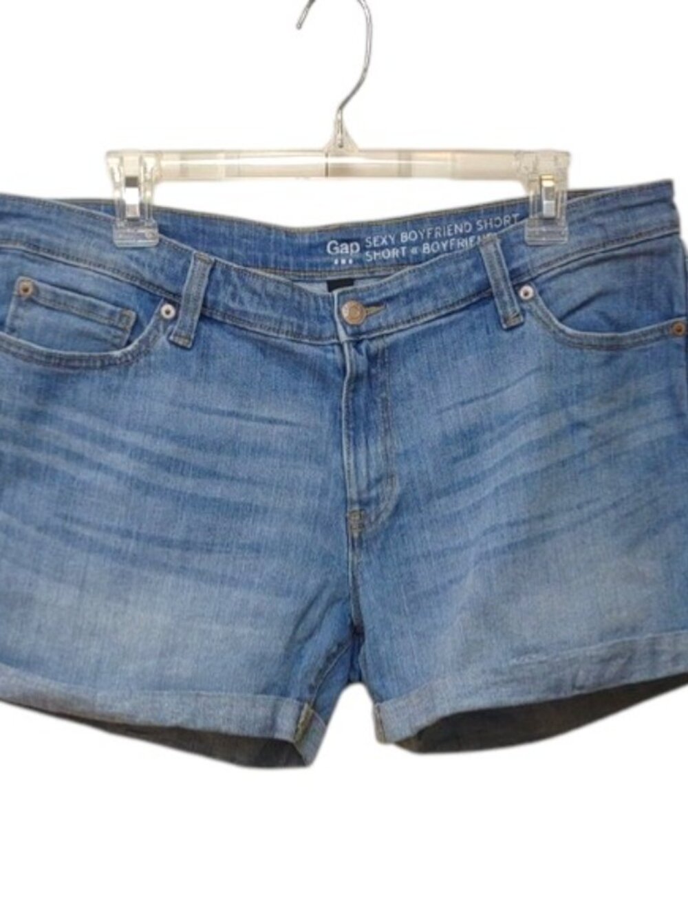 GAP Sexy Boyfriend Blue Jeans Stretch Distressed Roll Cuff Shorts Size 12